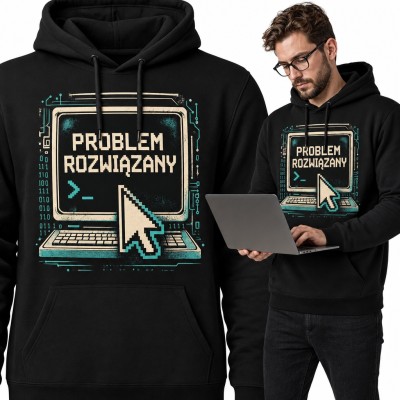 Bluza męska z kapturem - „Problem rozwiązany” z retro komputerem dla informatyka