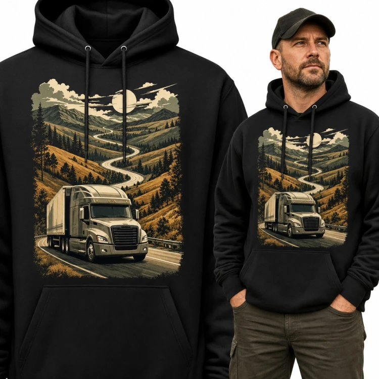 Bluza męska z kapturem - TIR na krętej górskiej drodze dla kierowcy