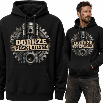 Bluza męska z kapturem „Dobrze poskładane” - tłok silnika i zębatka dla mechanika