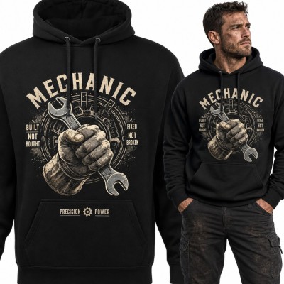 Bluza męska z kapturem - „Mechanic” z dłonią trzymającą klucz dla mechanika