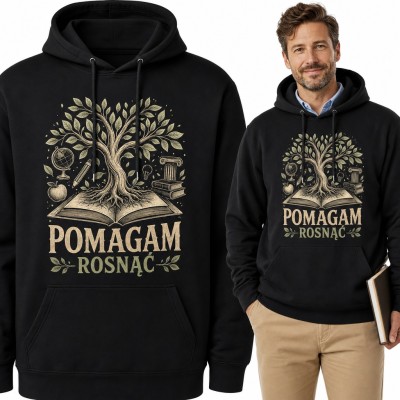 Bluza męska z kapturem - „Pomagam rosnąć” drzewo wiedzy na książce dla nauczyciela
