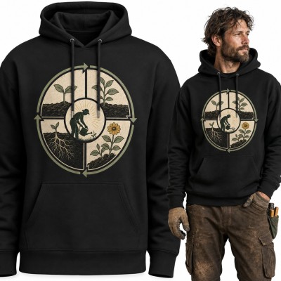 Bluza męska z kapturem - ogrodnik z konewką i cykl wzrostu roślin dla ogrodnika