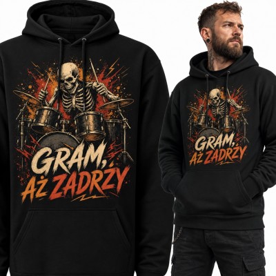 Bluza męska z kapturem - szkielet perkusista „Gram, aż zadrży”