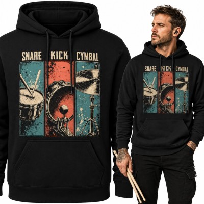 Bluza męska z kapturem - „Snare Kick Cymbal” perkusja retro dla perkusisty
