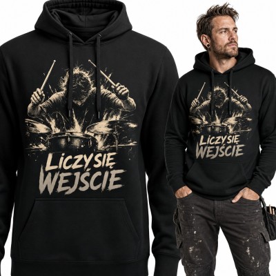 Bluza męska z kapturem - perkusista w akcji „Liczy się wejście” dla bębniarza