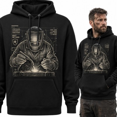 Bluza męska z kapturem - spawacz w masce przy pracy i napis „Built not given”