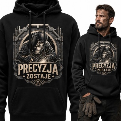 Bluza męska z kapturem - spawacz w masce „Precyzja zostaje” dla spawacza
