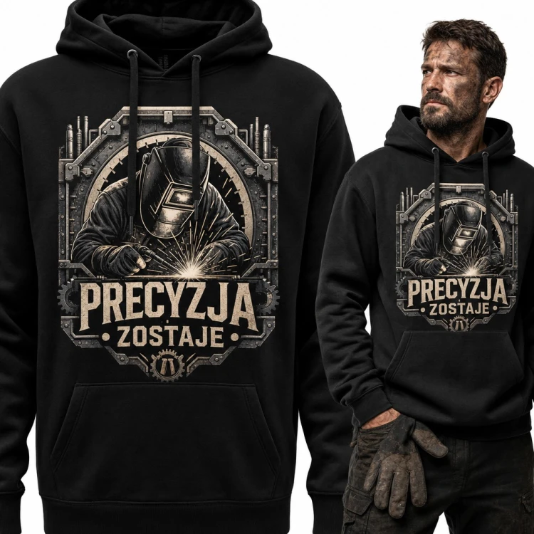 Bluza męska z kapturem - spawacz w masce „Precyzja zostaje” dla spawacza