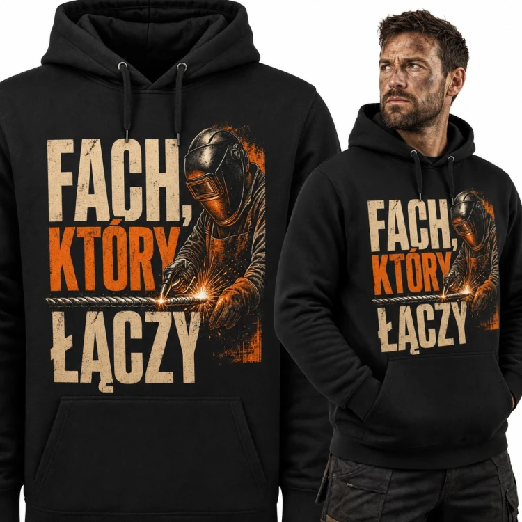 Bluza męska z kapturem „Fach, który łączy” - spawacz w masce przy pracy