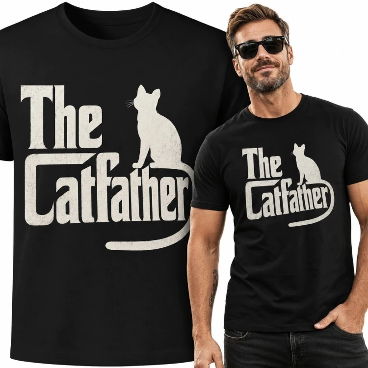 Koszulka męska „The Catfather” z kotem - filmowa parodia retro