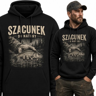 Bluza męska z kapturem „Szacunek do natury” - karp w dłoni dla wędkarza