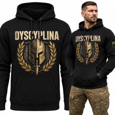 Bluza męska z kapturem - spartański hełm z mieczem i laurem „Dyscyplina”