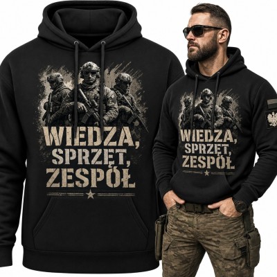 Bluza męska z kapturem - żołnierze sił specjalnych „Wiedza, sprzęt, zespół” dla żołnierza