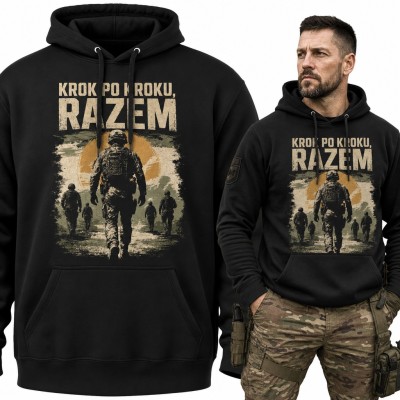 Bluza męska z kapturem - żołnierze w marszu „Krok po kroku, razem” dla żołnierza