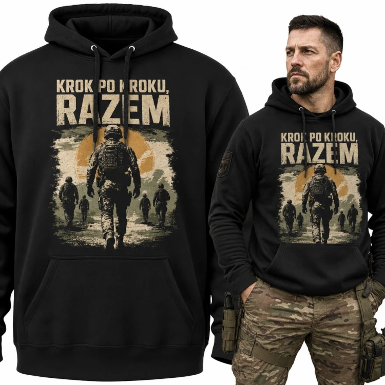 Bluza męska z kapturem - żołnierze w marszu „Krok po kroku, razem” dla żołnierza