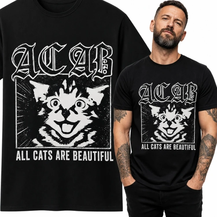 Koszulka męska z kotem „ACAB - All Cats Are Beautiful” - gotycki streetwear