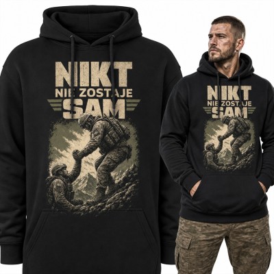 Bluza męska z kapturem - „Nikt nie zostaje sam” z żołnierzami w górach