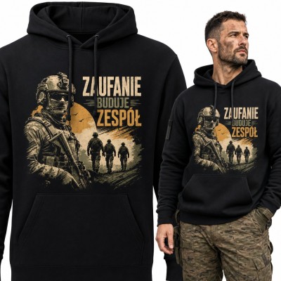 Bluza męska z kapturem - żołnierz sił specjalnych i oddział „Zaufanie buduje zespół”