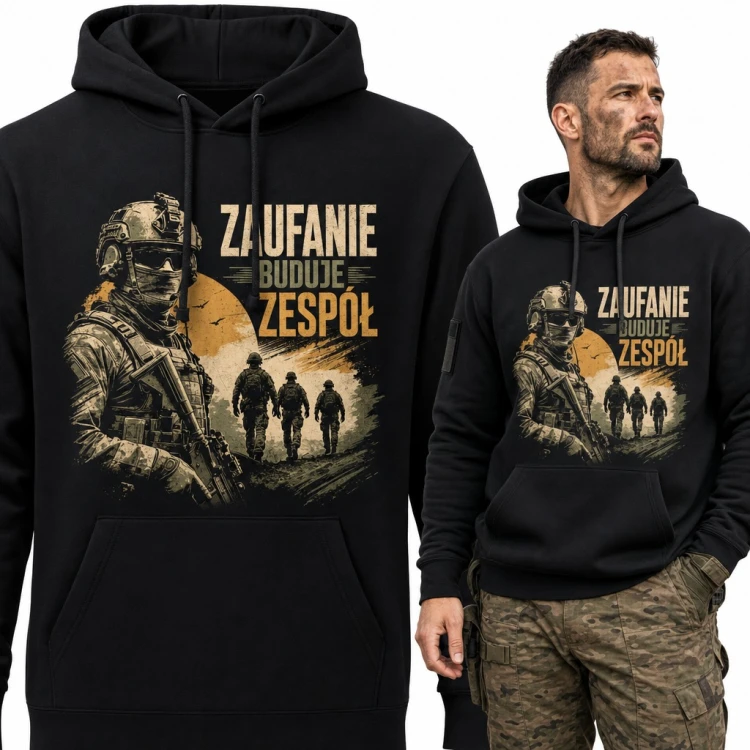 Bluza męska z kapturem - żołnierz sił specjalnych i oddział „Zaufanie buduje zespół”
