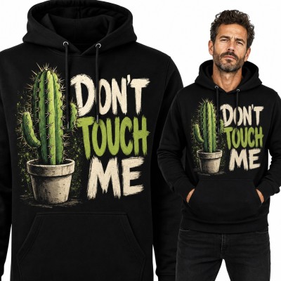 Bluza męska z kapturem - kaktus w doniczce i napis „Don't touch me”