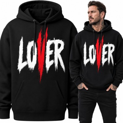 Bluza męska z kapturem „Lover” - grunge z czerwonym V