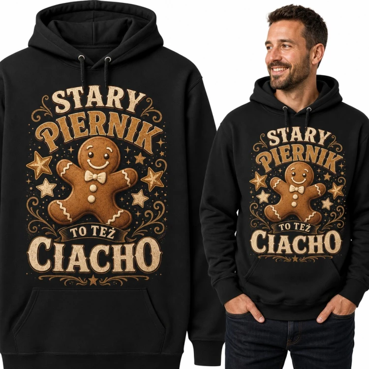 Bluza męska z kapturem „Stary piernik to też ciacho” - ludzik piernikowy z muszką