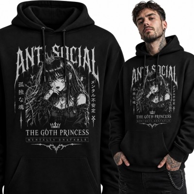 Bluza męska z kapturem - gotycka księżniczka anime „Anti Social”