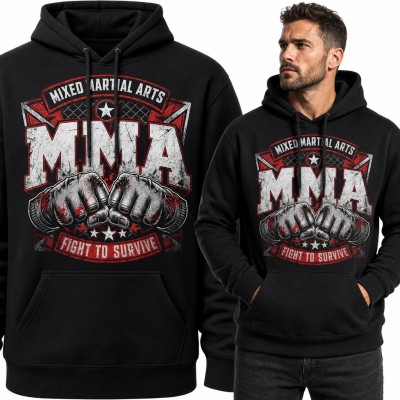 Bluza męska z kapturem - „MMA” z pięściami w owijkach i hasłem Fight to Survive
