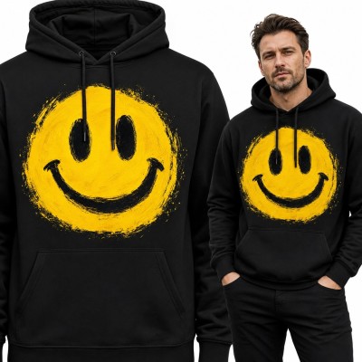 Bluza męska z kapturem - żółty smiley malowany pędzlem w stylu grunge