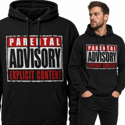 Bluza męska z kapturem - „Parental Advisory Explicit Content” etykieta grunge
