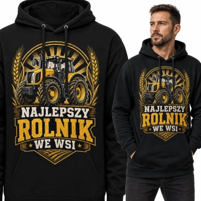 Bluza męska z kapturem - „Najlepszy rolnik we wsi” z żółtym traktorem dla rolnika