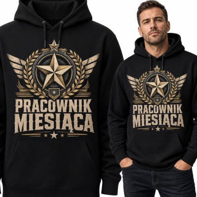 Bluza męska z kapturem - „Pracownik miesiąca” ze złotą odznaką gwiazdy i skrzydłami