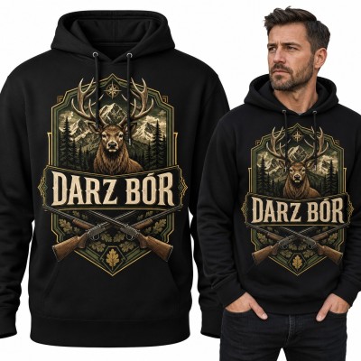 Bluza męska z kapturem - „Darz bór” z jeleniem i skrzyżowanymi strzelbami dla myśliwego