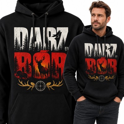 Bluza męska z kapturem - „Darz bór” z jeleniem i dzikiem w lesie