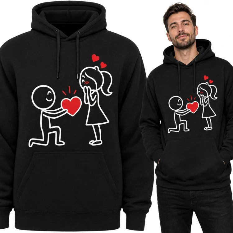 Bluza męska z kapturem - ludzik na kolanie wręcza serce dziewczynie