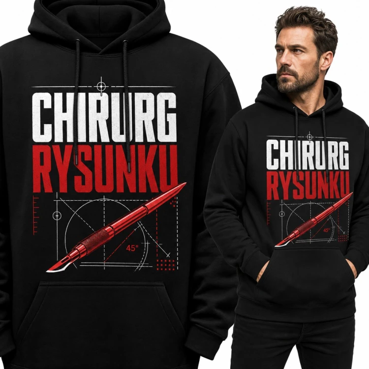 Bluza męska z kapturem „Chirurg rysunku” - skalpel i rysunek techniczny dla rysownika