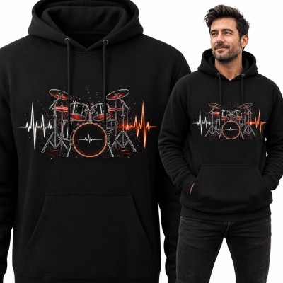Bluza męska z kapturem - perkusja z linią pulsu dla perkusisty