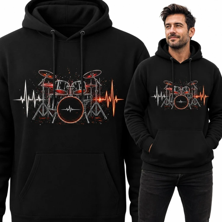 Bluza męska z kapturem - perkusja z linią pulsu dla perkusisty