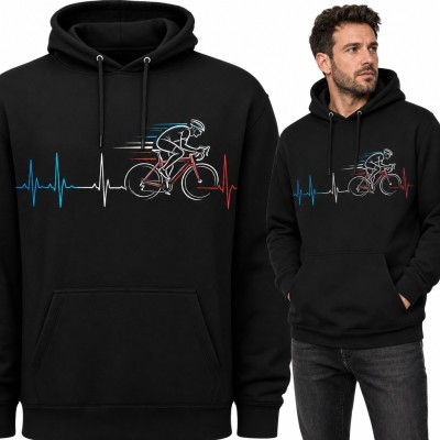 Bluza męska z kapturem - kolarz szosowy z linią EKG dla rowerzysty