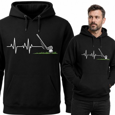 Bluza męska z kapturem - linia EKG i kij golfowy dla golfisty