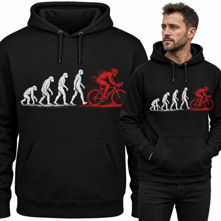 Bluza męska z kapturem - ewolucja od małpy do kolarza dla rowerzysty