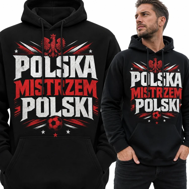 Bluza męska z kapturem „Polska mistrzem Polski” - orzeł i piłka dla kibica
