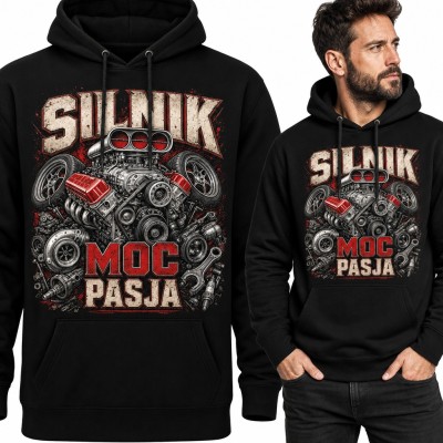 Bluza męska z kapturem - silnik V8 z kompresorem dla mechanika „Silnik moc pasja”