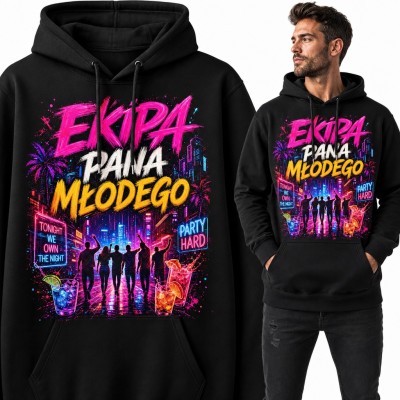 Bluza męska z kapturem „Ekipa pana młodego” - neonowy wieczór kawalerski