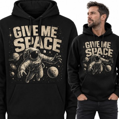 Bluza męska z kapturem - astronauta wśród planet „Give me space”