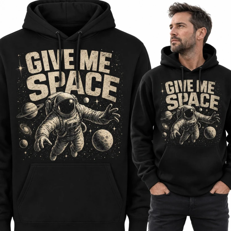 Bluza męska z kapturem - astronauta wśród planet „Give me space”