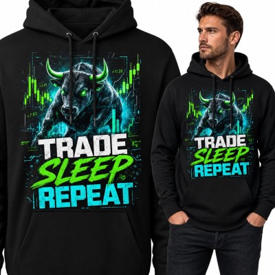 Bluza męska z kapturem „Trade Sleep Repeat” - byk giełdowy dla tradera