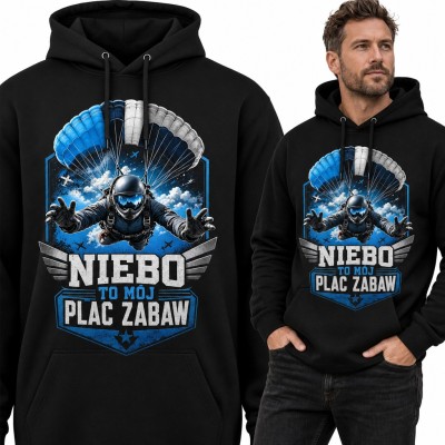 Bluza męska z kapturem - „Niebo to mój plac zabaw” spadochroniarz w swobodnym spadku