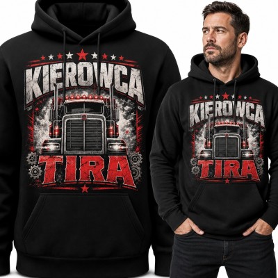 Bluza męska z kapturem „Kierowca Tira” - ciężarówka z gwiazdami i zębatkami