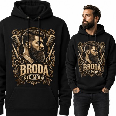 Bluza męska z kapturem - „Broda nie moda” z portretem brodacza w stylu barber shop